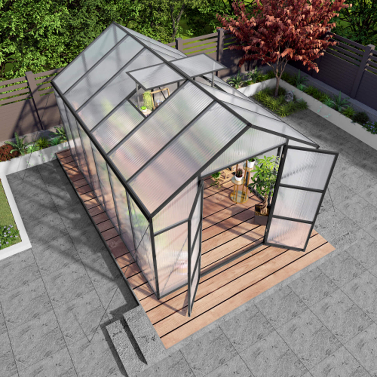 [08X12FT] All-Season Outdoor Backyard Polycarbonate Greenhouse With Raised Base And Aluminum Frame (SAK78614)