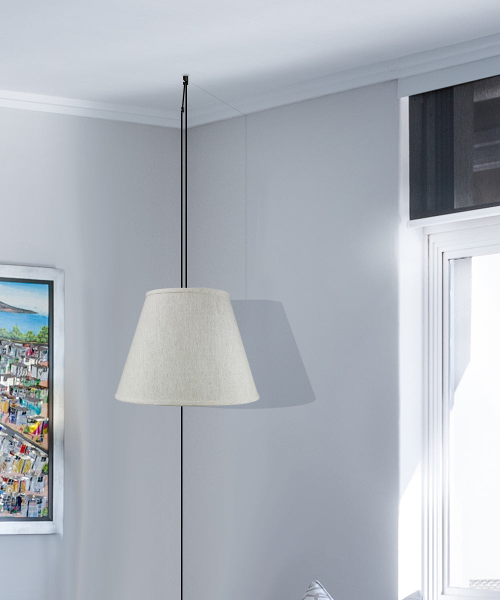 16"W 1 Light Swag Plug-In Pendant  Textured Oatmeal Shade Black Cord