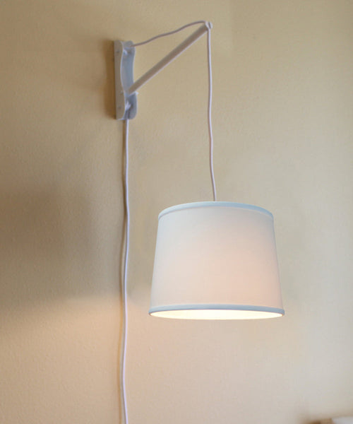 14"W MAST Plug-In Wall Mount Pendant 1 Light White Cord/Arm White Shade