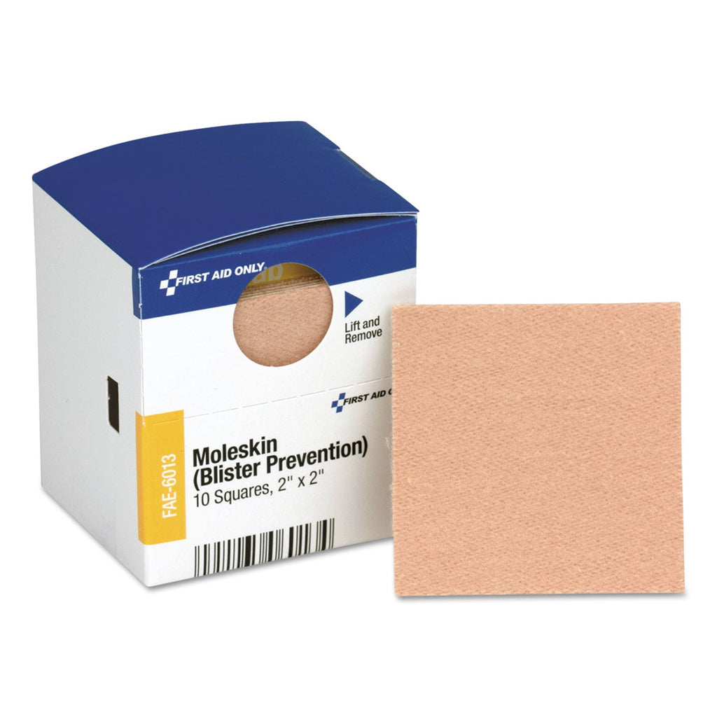 First Aid Only SmartCompliance Moleskin/Blister Protection, 2" Squares, 10/Box