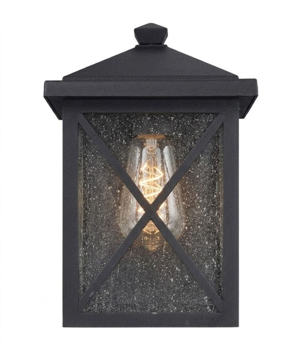 Leonis 10"High 1-Light Black Finish with Seeded Glass Shade Outdoor Wall Lantern