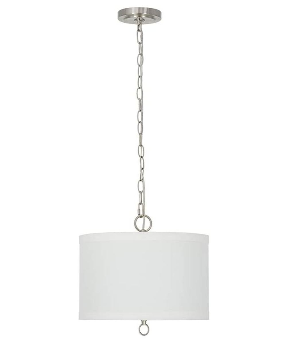 14"W Light Pendant Brushed Nickel Finish with Oatmeal Linen Shade