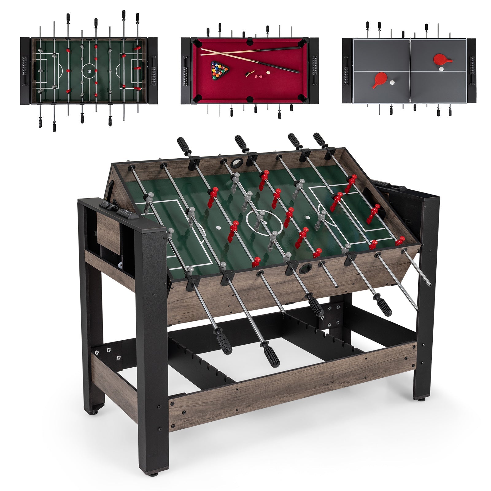 49 inch Combo Game Table with Pool Billiards-Brown