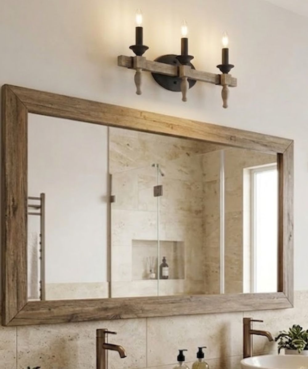 Glenwood 21"W 3-Light Aged Bronze and Distressed Oak Finish Bathroom Vanity Light Fixture