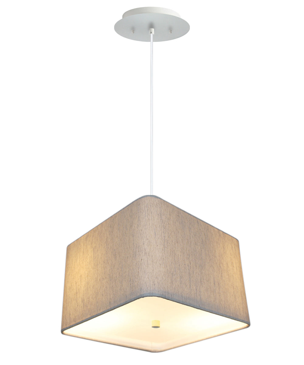 16" W Hardwired 2 Light Pendant Rounded Corner Square Oatmeal Drum Shade with Diffuser, White Cord