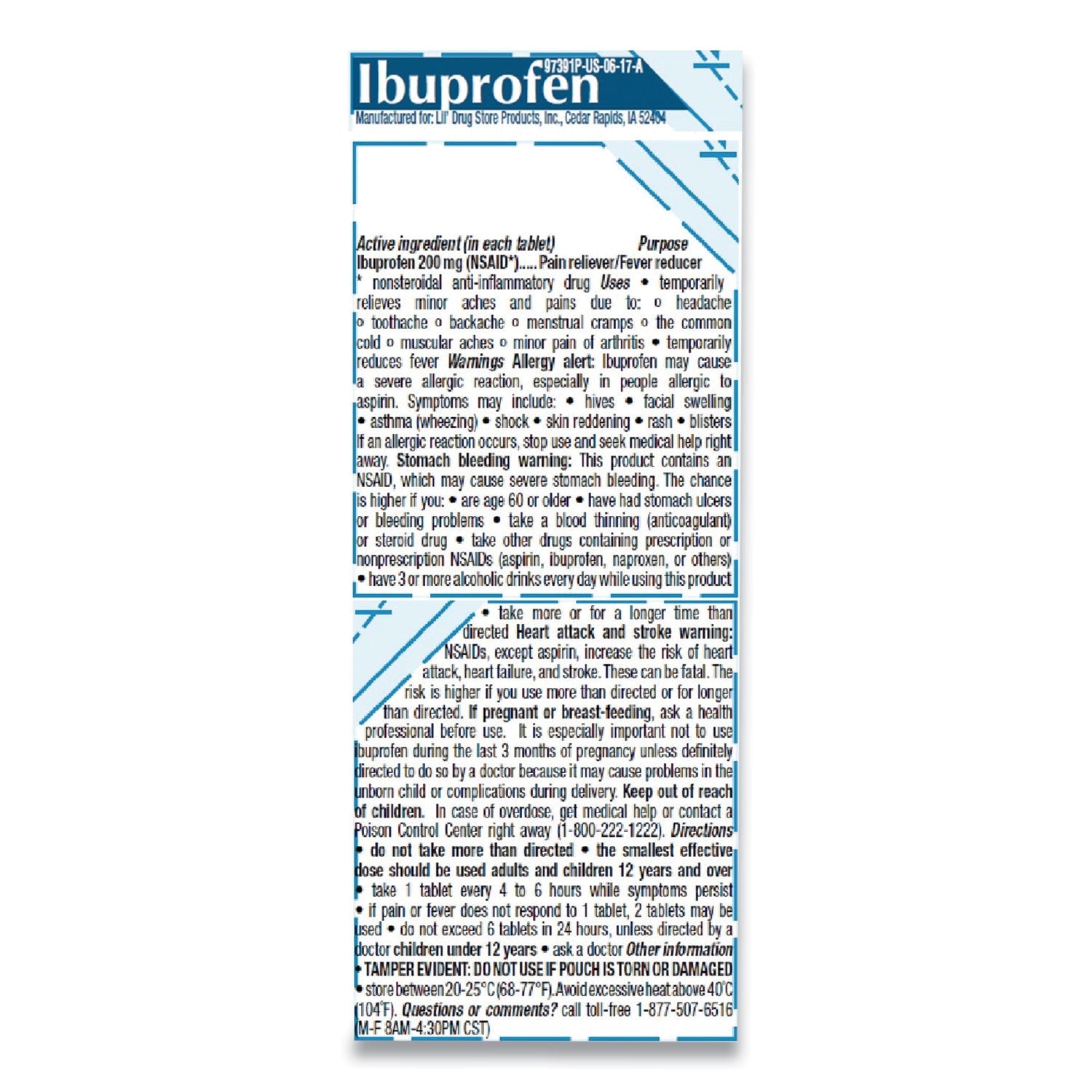 Lil' Drugstore Ibuprofen, 200 mg, Refill Pack, Two Tablets/Packet, 50 Packets/Box