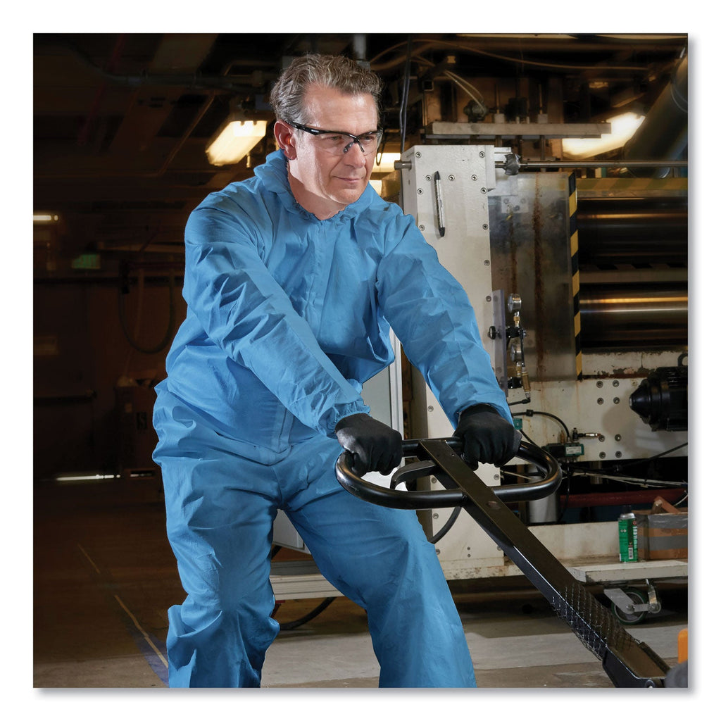 KleenGuard A65 Zipper Front Flame-Resistant Hooded Coveralls, Elastic Wrist and Ankles, 2X-Large, Blue, 25/Carton
