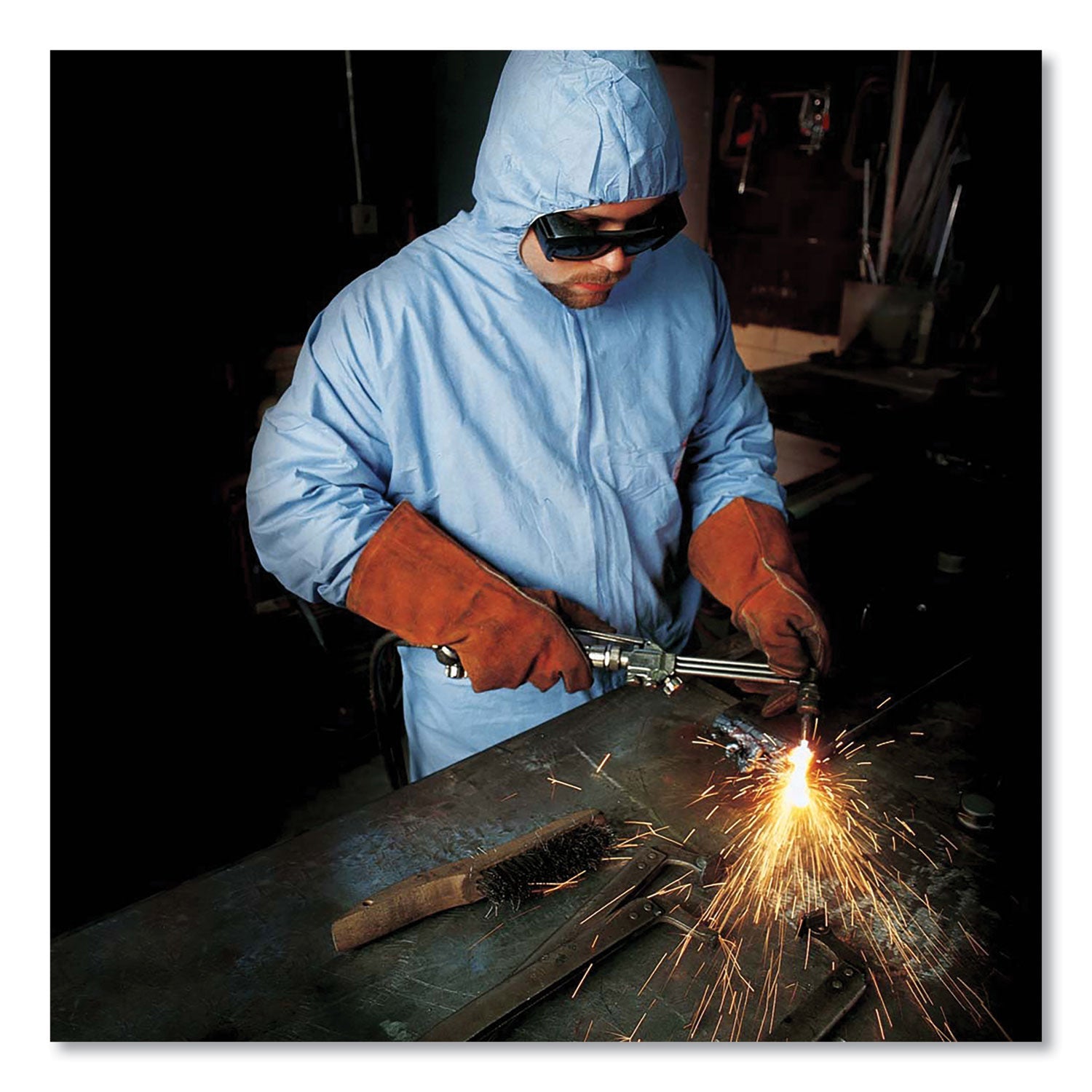 KleenGuard A65 Zipper Front Flame-Resistant Hooded Coveralls, Elastic Wrist and Ankles, 2X-Large, Blue, 25/Carton