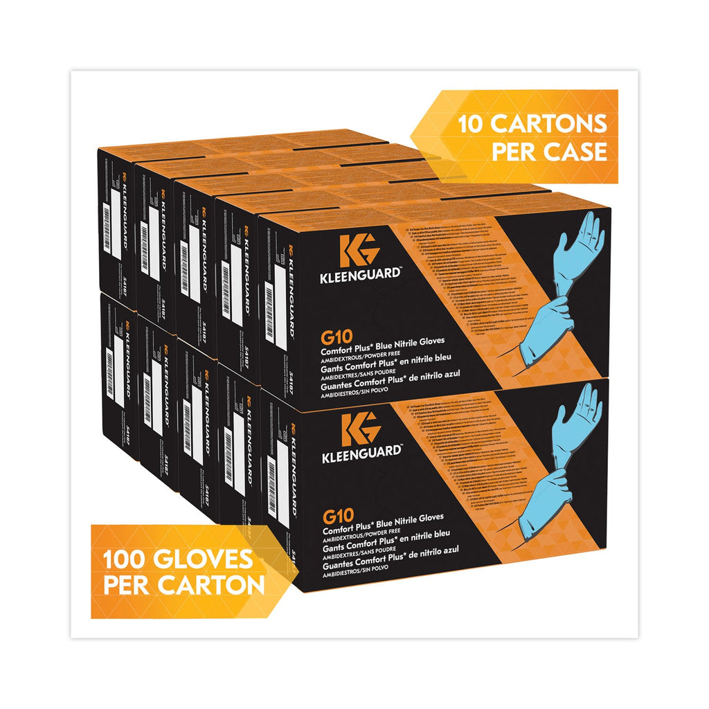 KleenGuard G10 Comfort Plus Blue Nitrile Gloves, Light Blue, Medium, 1,000/Carton