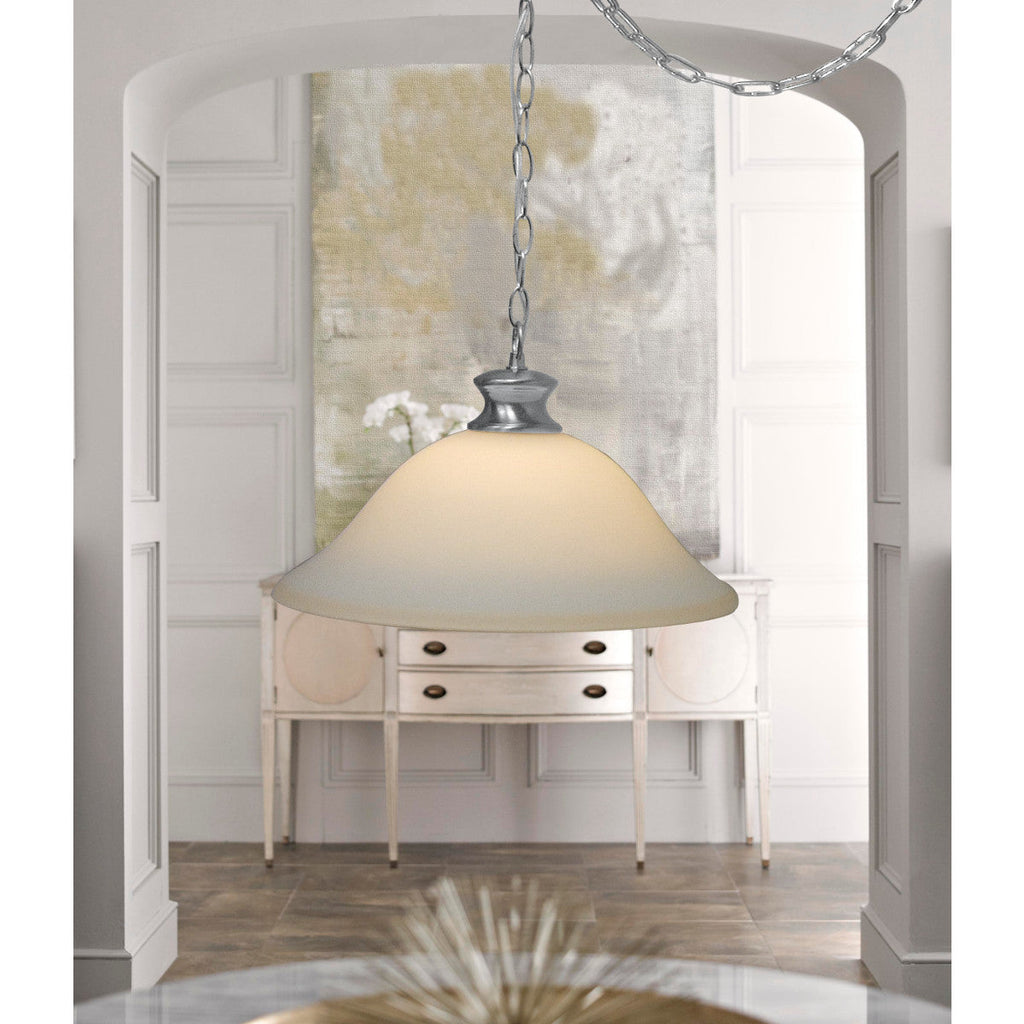16"W Plug In Swag Milky White Glass Pendant Light Polished Nickel Finish