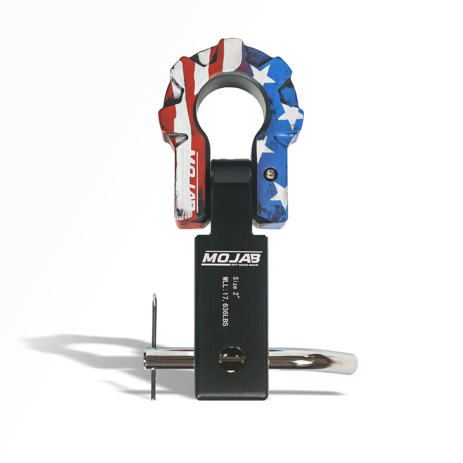 American Flag 2" Aluminum Hitch Receiver with Aluminum  9T D-Shackle – (Lifetime Warranty)