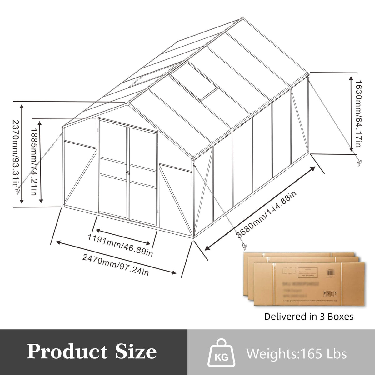 [08X12FT] All-Season Outdoor Backyard Polycarbonate Greenhouse With Raised Base And Aluminum Frame (SAK78614)
