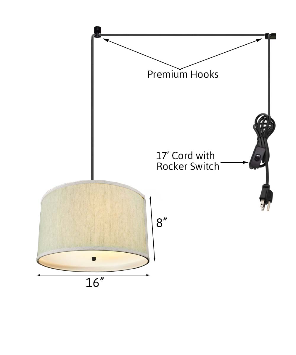 18"W 2 Light Swag Plug-In Pendant  Textured Oatmeal with Diffuser Black Cord