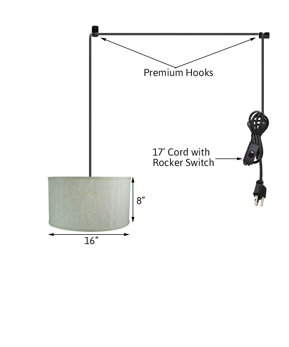 1 Light Swag Plug-In Pendant 16"w Textured Oatmeal Shade, 17' Black Cord