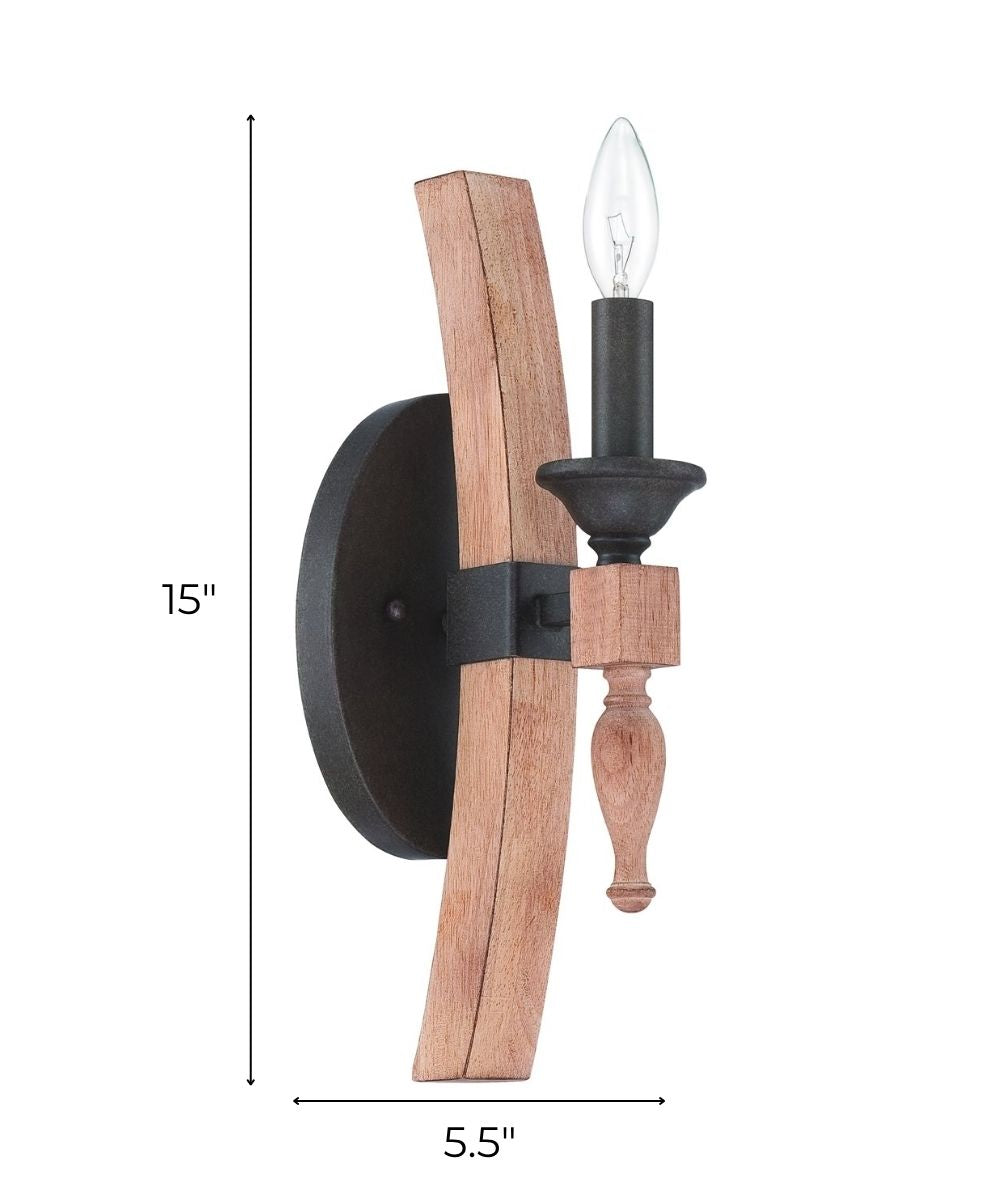Glenwood 5"W 1-Light Aged Bronze and Distressed Oak Finish Wall Sconce Light Fixture
