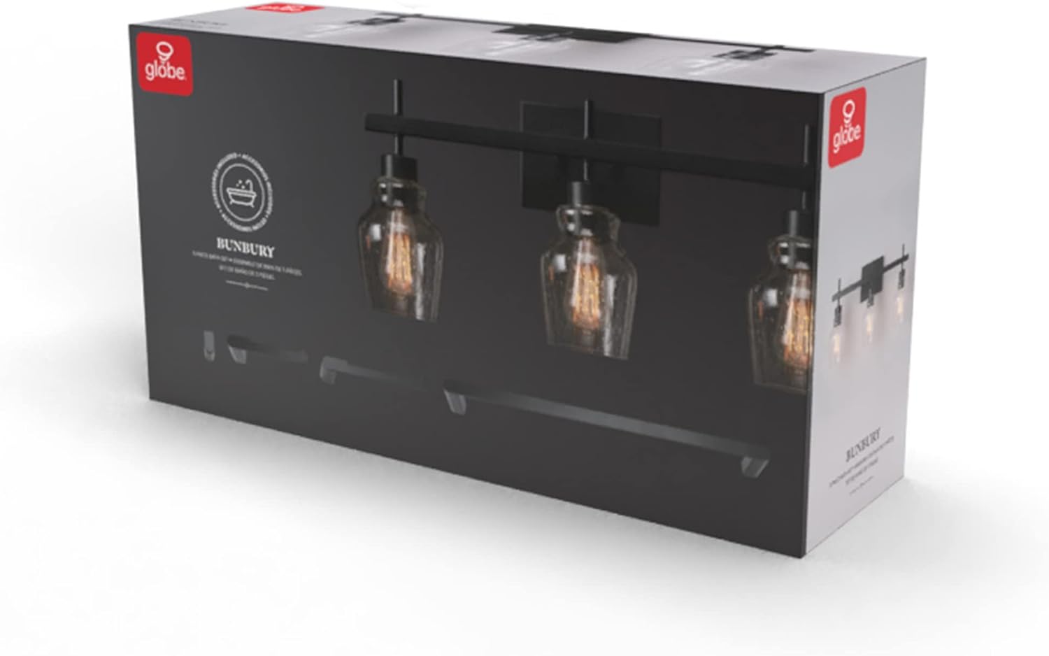 Bunbury 5-Piece "All-in-One" Bathroom Set, Matte Black, 3-Light Vanity Light Combo