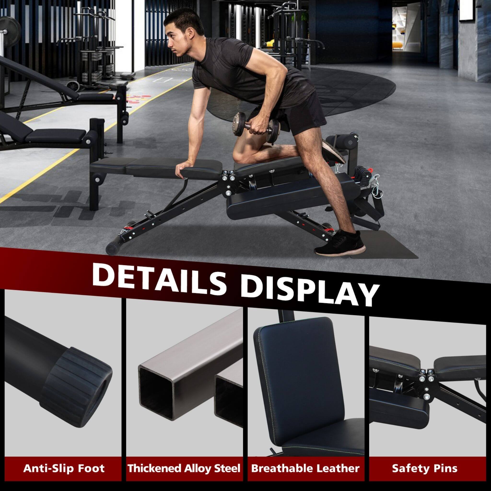 Foldable Multi-Functional Weight Bench For Full-Body Workouts With Resistance Bands, Footrest, And Leg Extender (SAK73642)