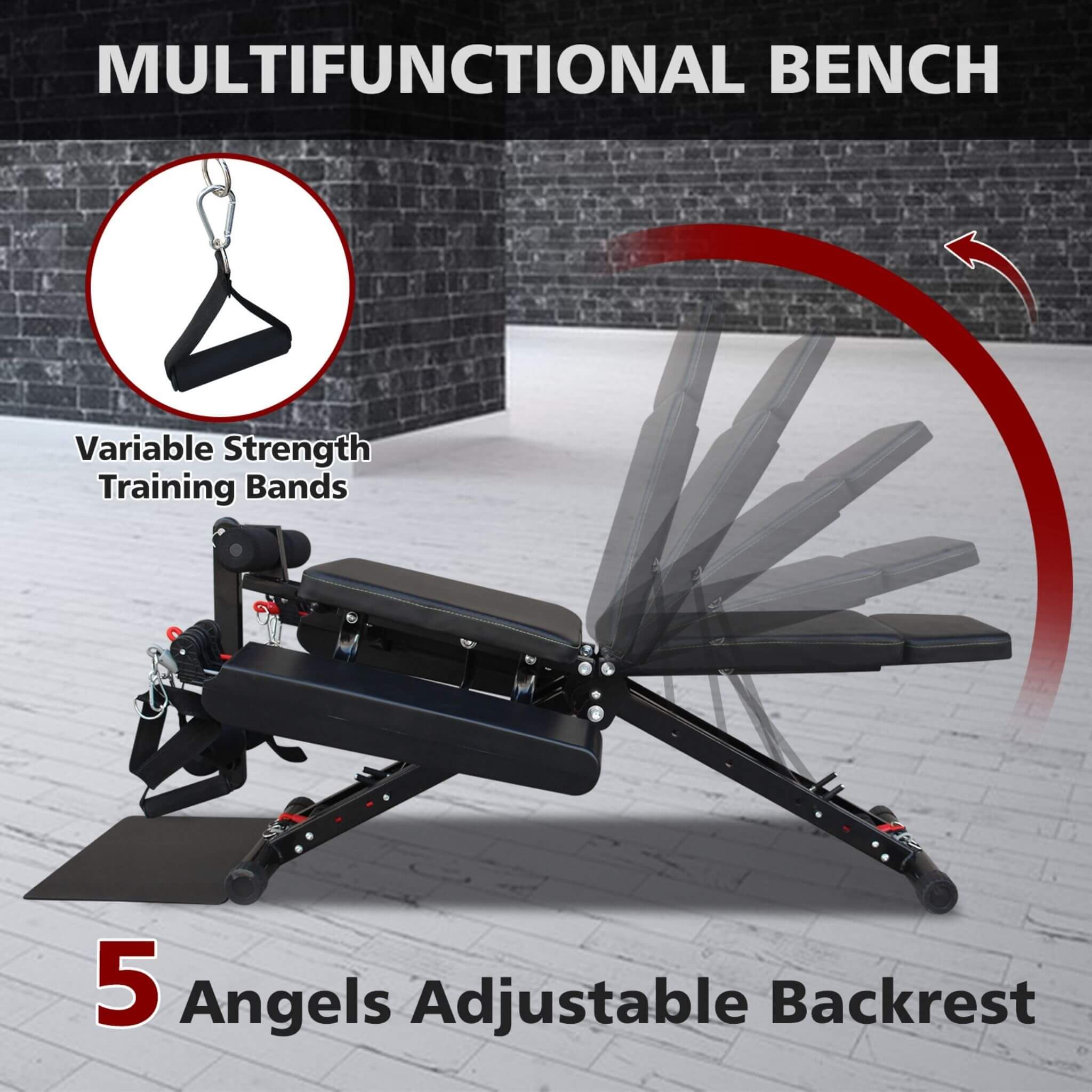 Foldable Multi-Functional Weight Bench For Full-Body Workouts With Resistance Bands, Footrest, And Leg Extender (SAK73642)
