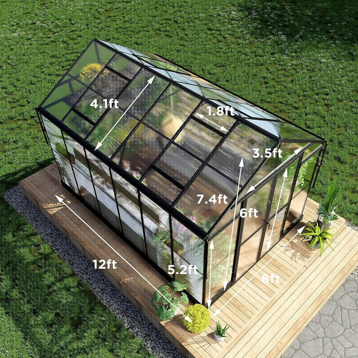 [08X12FT] Large Premium Outdoor Aluminum Polycarbonate Greenhouse With Double Swing Doors (SAK92641)