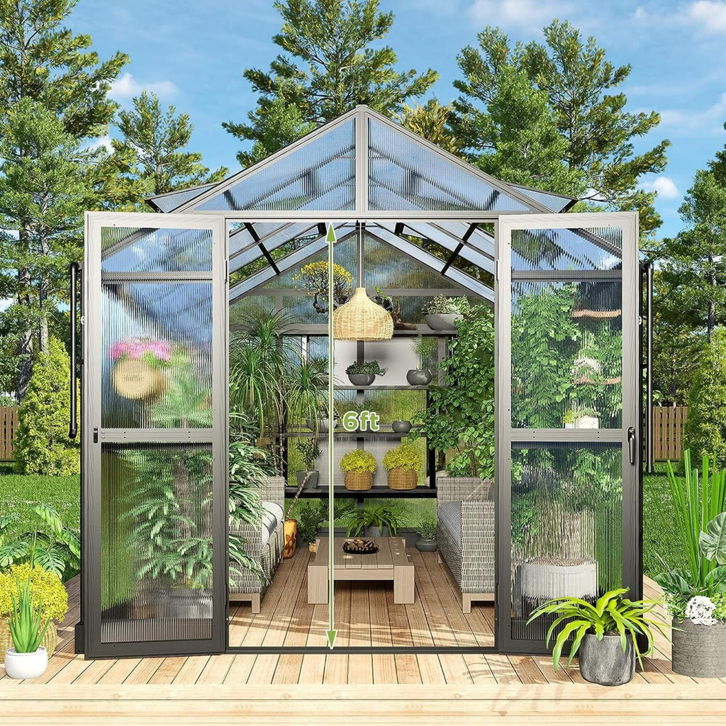 [08X12FT] Large Premium Outdoor Aluminum Polycarbonate Greenhouse With Double Swing Doors (SAK92641)