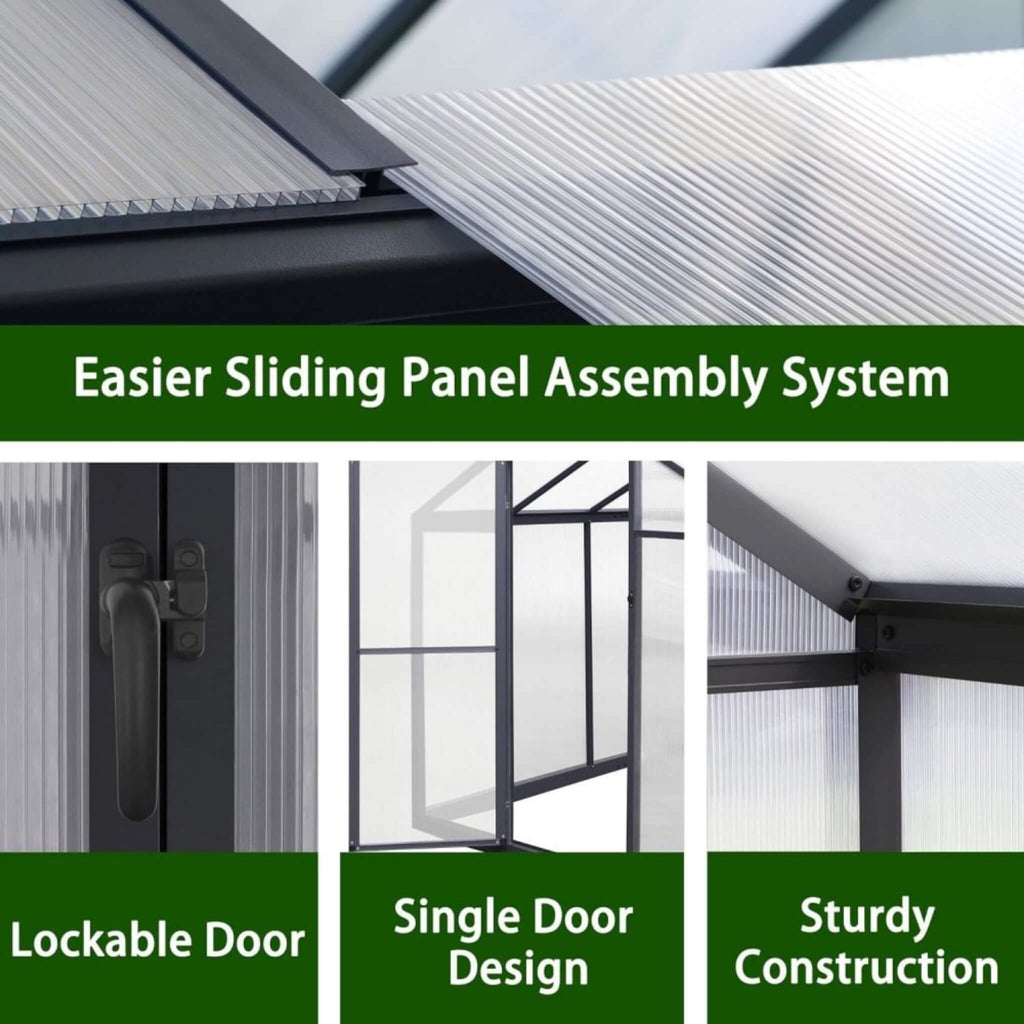 [06X12FT] Premium Polycarbonate Gray Walk-In Greenhouse Kit With Adjustable Vent And Lockable Door (SAK35264)