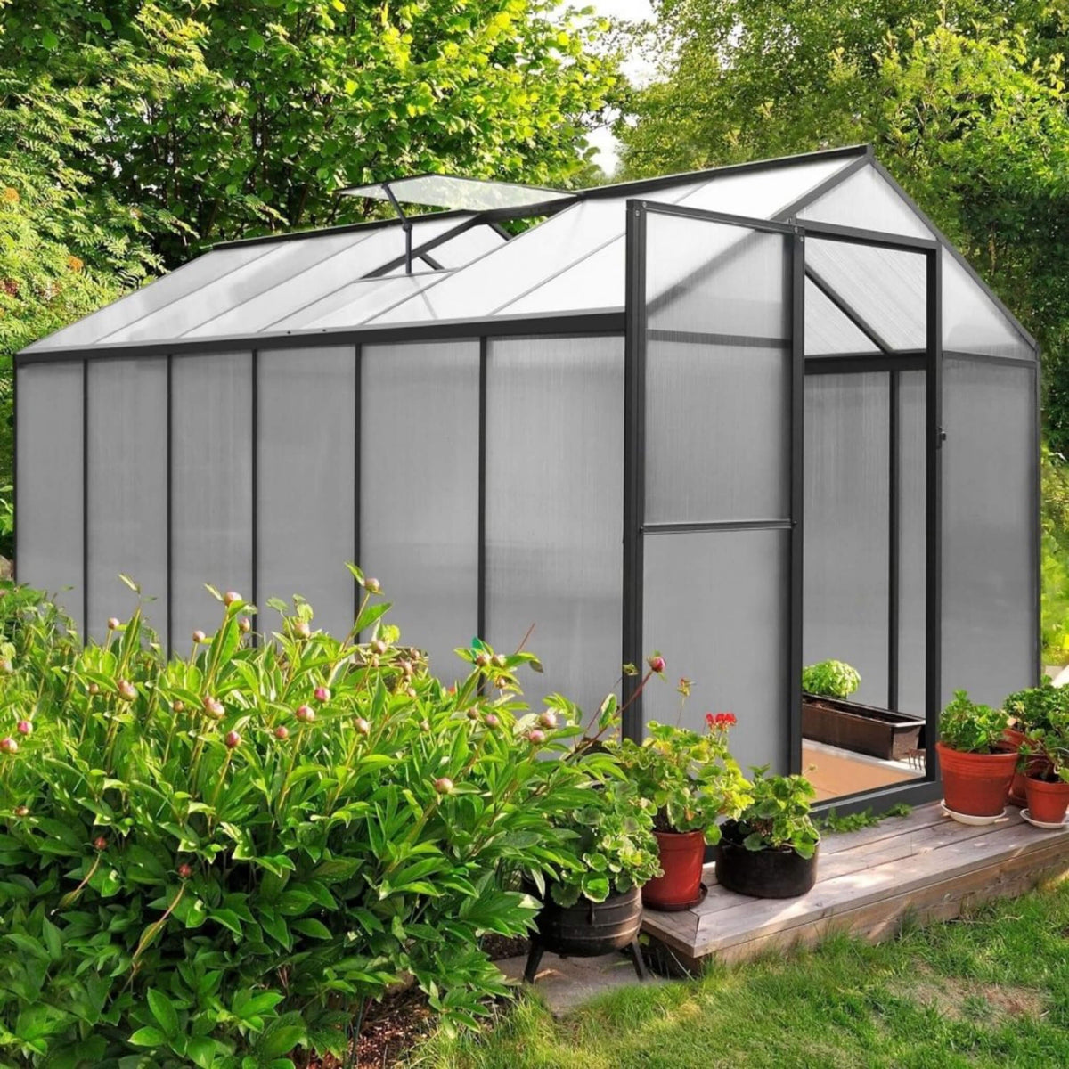 [06X12FT] Premium Polycarbonate Gray Walk-In Greenhouse Kit With Adjustable Vent And Lockable Door (SAK35264)